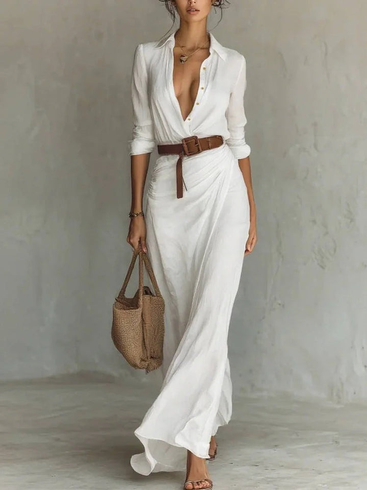 Kiara - Maxi Dress with Long Sleeves and Lapel Collar