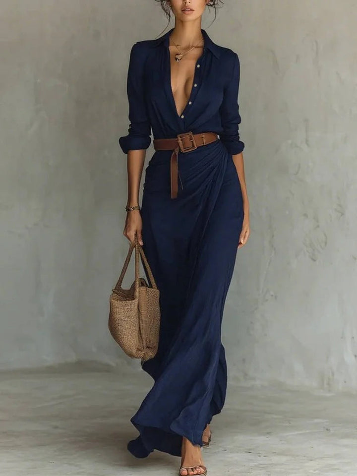 Kiara - Maxi Dress with Long Sleeves and Lapel Collar