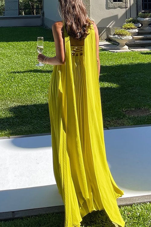 Katrina – Maxi Dress with Off-the-Shoulder Design, Lacing and Pleated Skirt