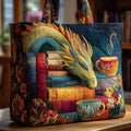 Handcrafted Dragon Tote Bag with Books and Mugs