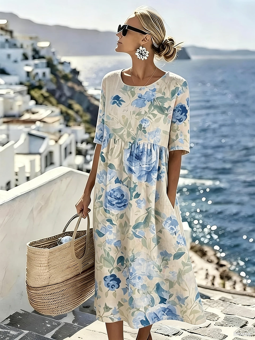Evie™ - Elegant Floral Dress for Summer in Midi Length