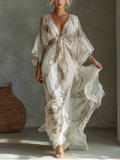 Morrisa - Chiffon Maxi Dress in Ivory and Taupe