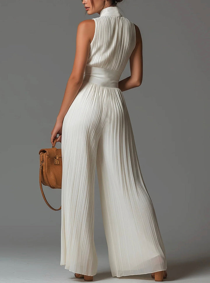 Abigail - V-Neck Sleeveless Zip Pleated Wide Leg Chiffon Jumpsuit