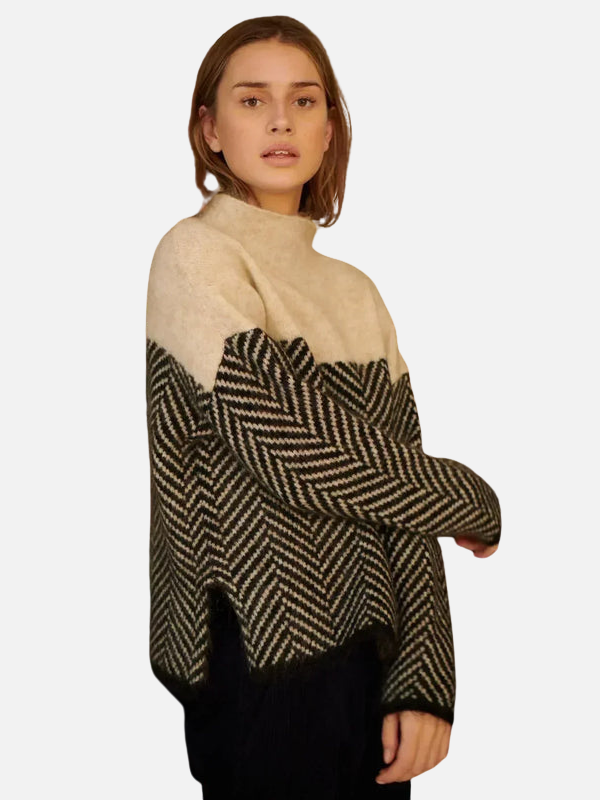 Camilla | Roll Neck Jumper with Herringbone Pattern