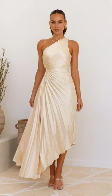 Sylviana - One Shoulder Pleated Midi Dress