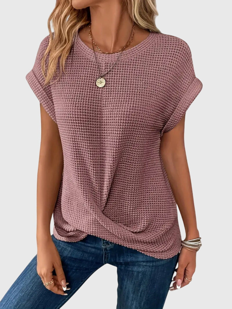 Pia | Waffle Knit Blouse with Round Neck