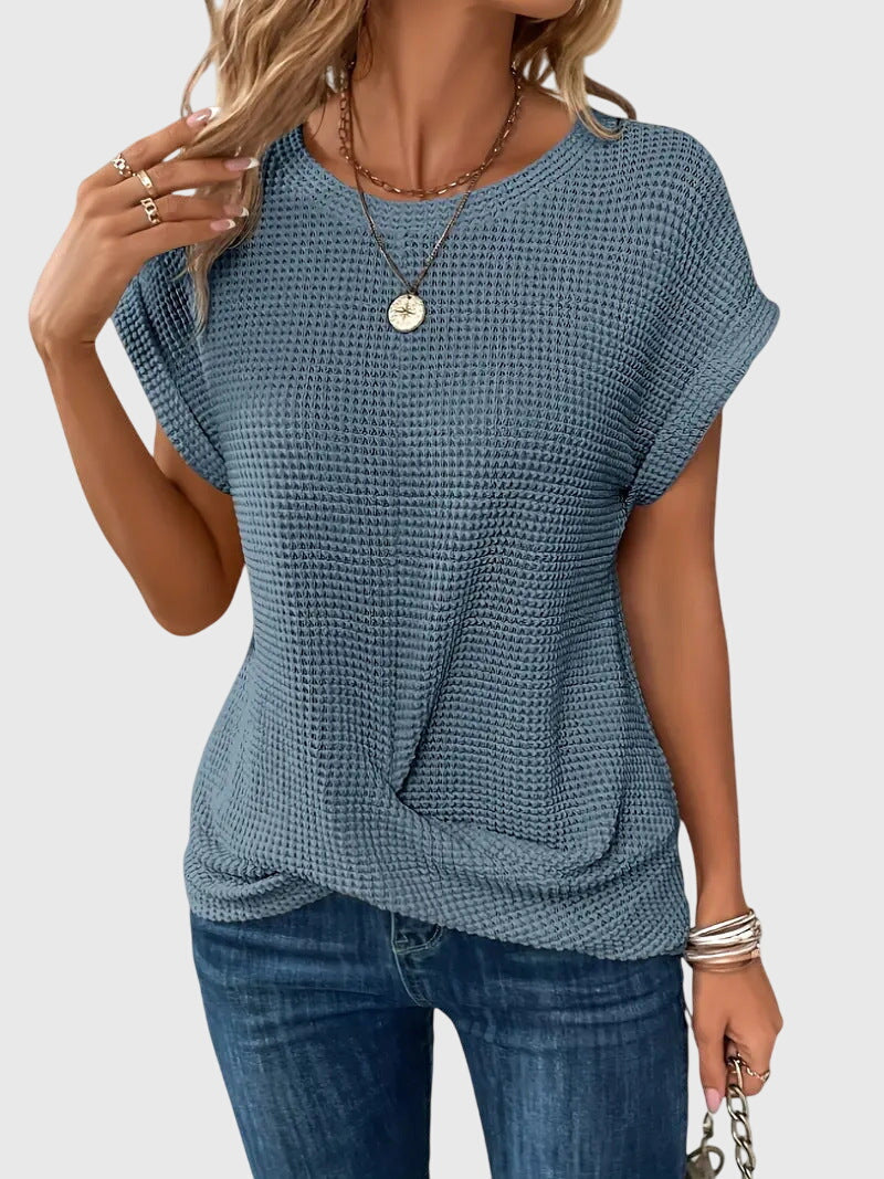 Pia | Waffle Knit Blouse with Round Neck