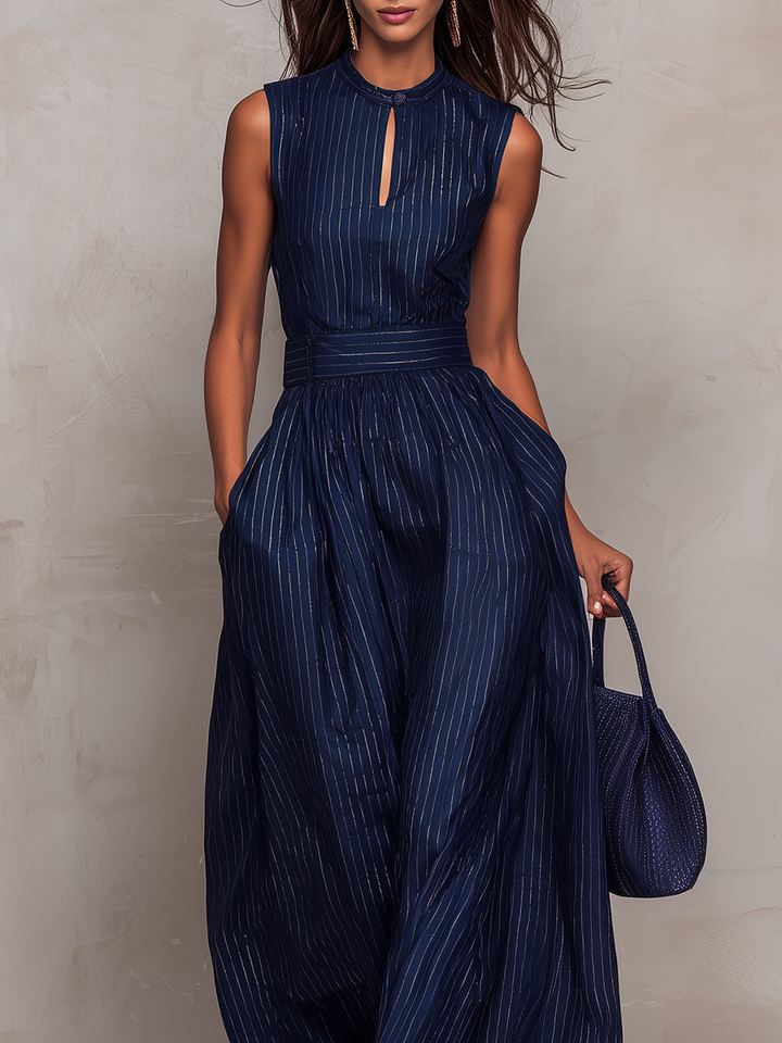 Rana | Dark Blue Striped Jumpsuit