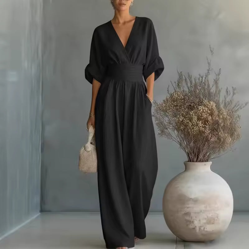 Georgina | Elegant Jumpsuit with Deep V-Neck and Wide Leg