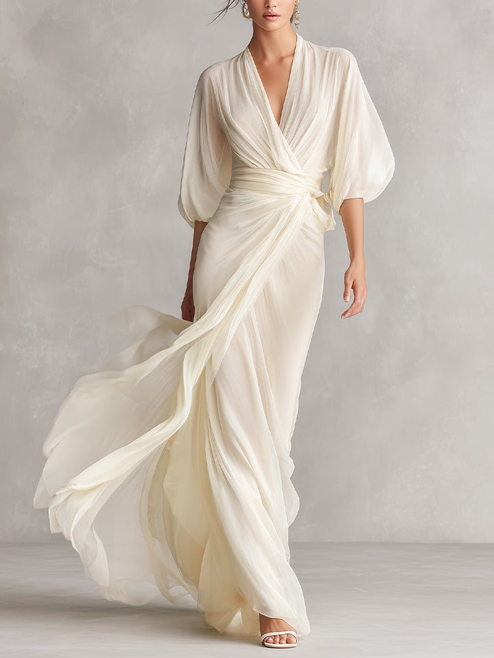 Sefa - Ivory Transparent Chiffon Dress