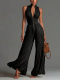 Abigail - V-Neck Sleeveless Zip Pleated Wide Leg Chiffon Jumpsuit