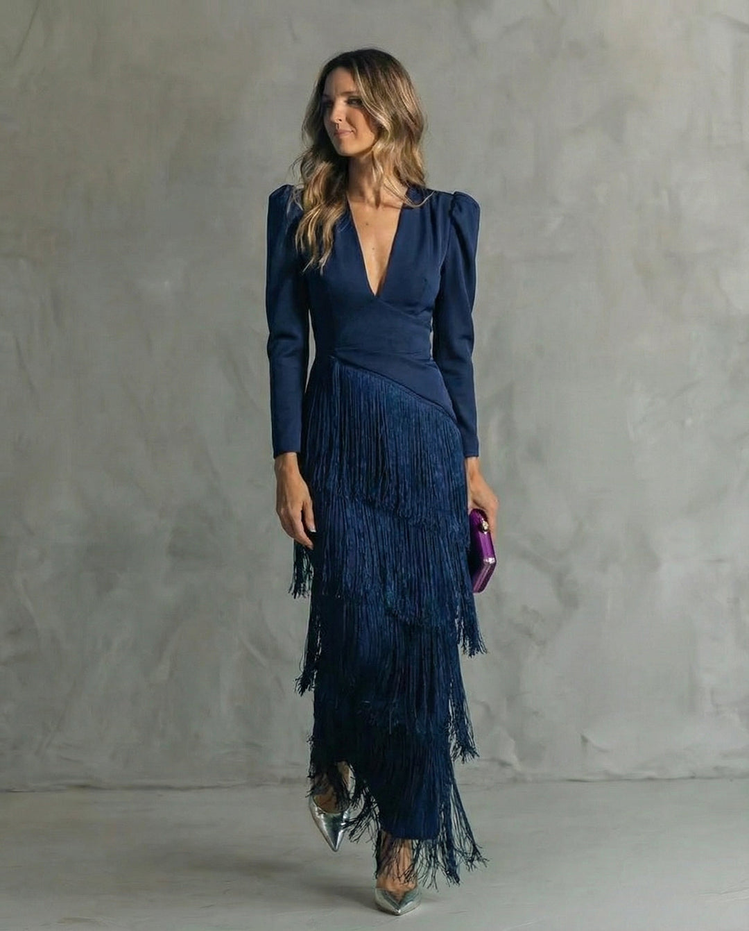 Clara | Elegant Dress with Fringed Sleeves