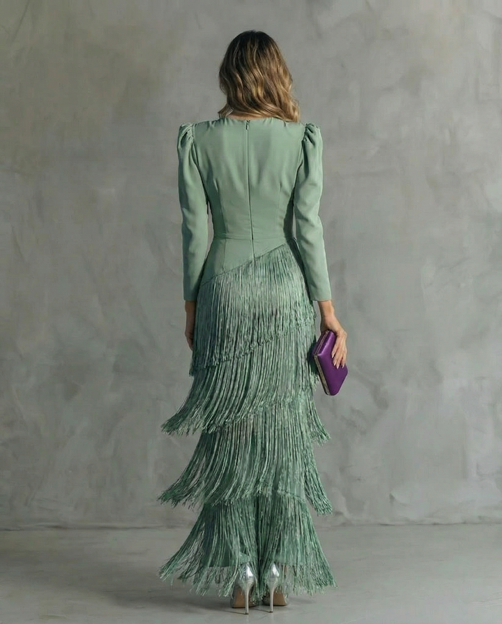 Clara | Elegant Dress with Fringed Sleeves