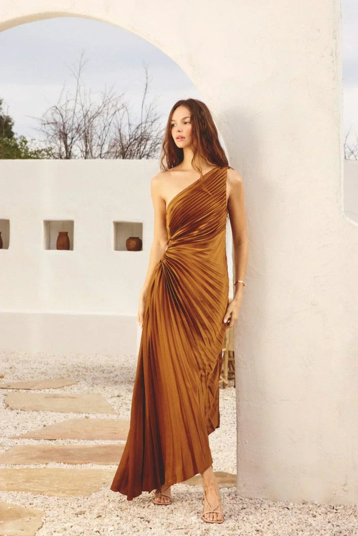 Sylviana - One Shoulder Pleated Midi Dress
