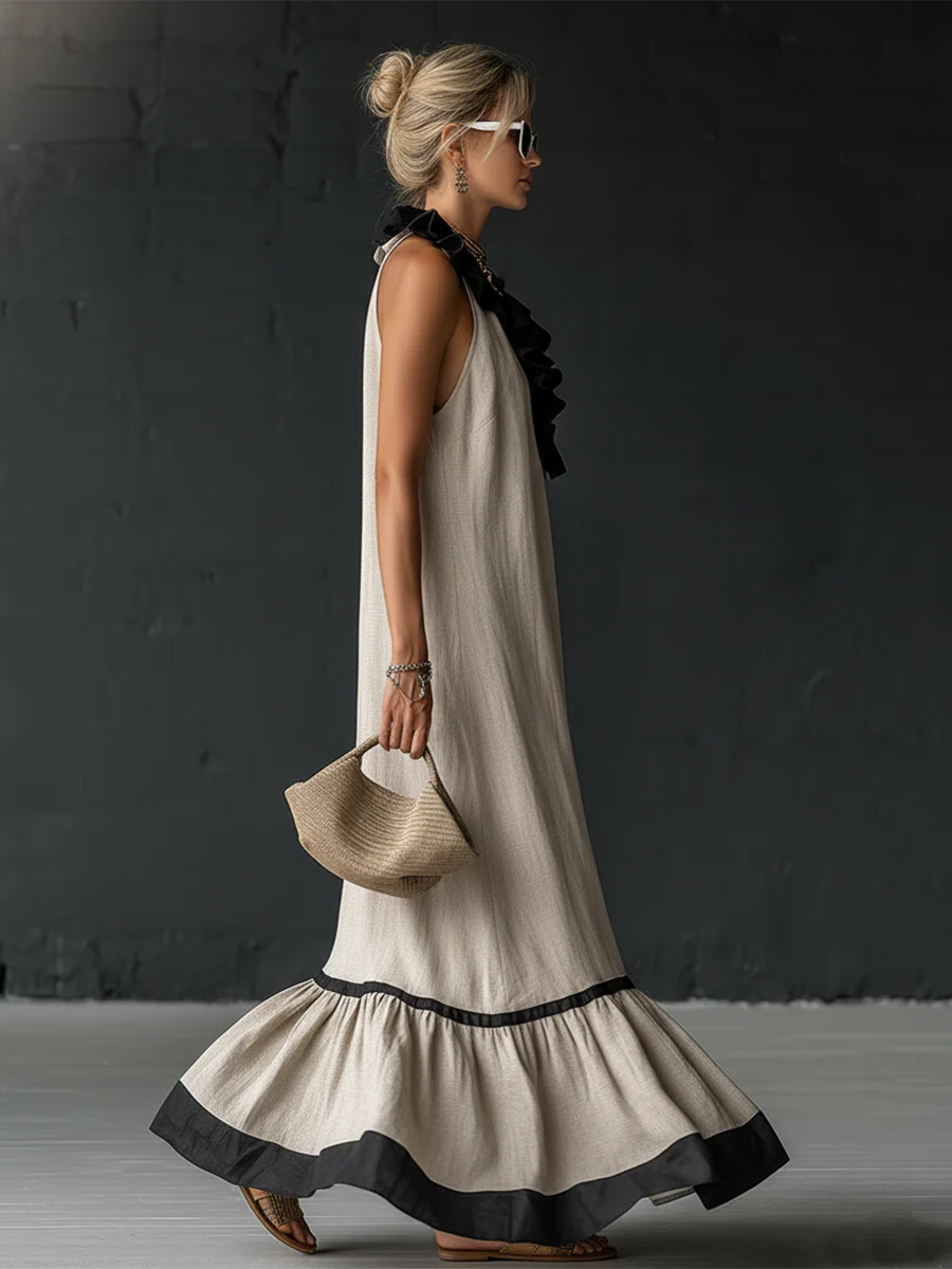 Celestine | Colour Block Ruffle Maxi Dress