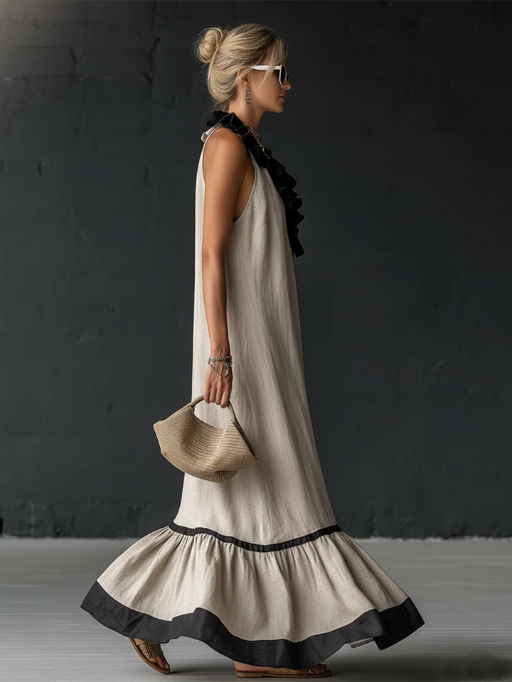 Celestine | Colour Block Ruffle Maxi Dress